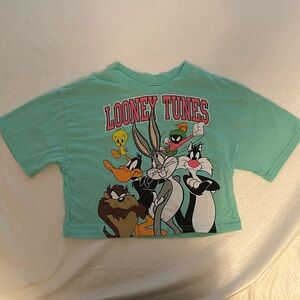 Looney Tunes Girls Size XS Looney Tunes Characters Green Cropped T-shirt